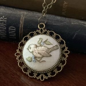 Precious Embroidered Tiny Bird Necklace on 24 inch chain